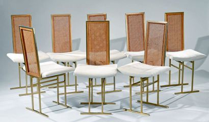 Travail des années 1970 - FLOX éditeur Suite de huit chaises, structure en métal...