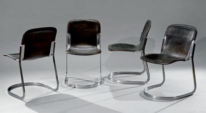 WILLY RIZZO (1928-2013) Édition CIDUE Suite de quatre chaises à structure en métal...