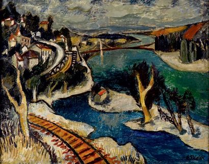 Emile DIDIER (1890-1965) La Saône et les Monts d'Or en amont de Lyon
Huile sur toile,...