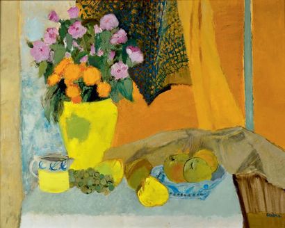 Guy Bardone (1927-2015) Fleurs à la poterie jaune
Huile sur toile, signée en bas...