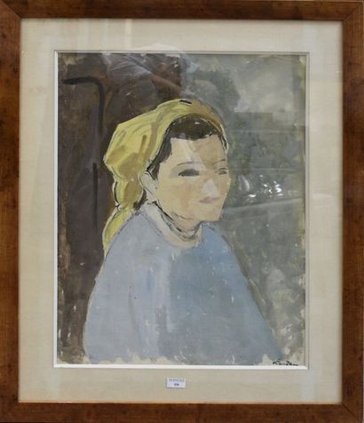 ZYGMUNT LANDAU (1898-1962) Portrait d'une jeune femme au foulard jaune
Gouache et...