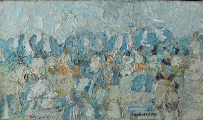 Henri LACHIEZE-REY (1927-1974) Plage aux parasols bleus, 1962
Huile sur papier marouflée...