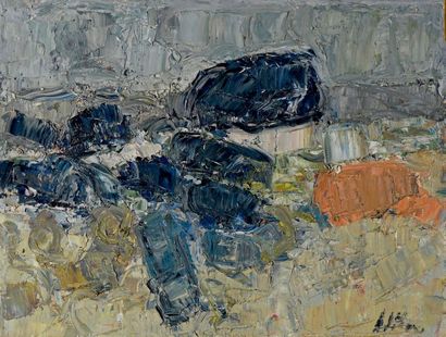 Georges ADILON (1928-2009) Parasols sur la plage
Huile sur papier, marouflée sur...