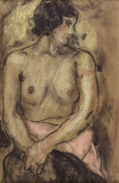 Pierre COMBET-DESCOMBES (1885-1966) Jeune femme au pagne rose
Pastel et fusain, daté...