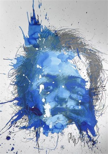 Philippe PASQUA (né en 1965) Portrait bleu
Technique mixte signée en bas à droite
H....