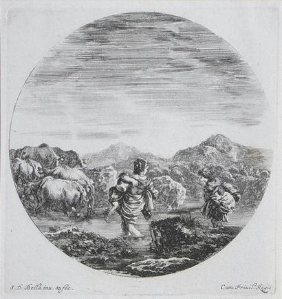 null Stefano DELLA BELLA (1610 - 1664) Ensemble de 8 planches. Paysages marins. DV...
