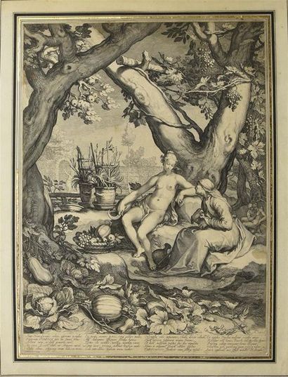 null Jan Pietersz SAENREDAM (1565 - 1607) " Vertumne et Pomona " 1605. Eau-forte....