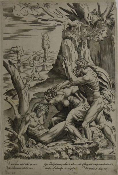 null Girolamo FAGIUOLI (1530 - 1573) " Adam et Eve pleurent la mort d'Abel " Eau-forte....