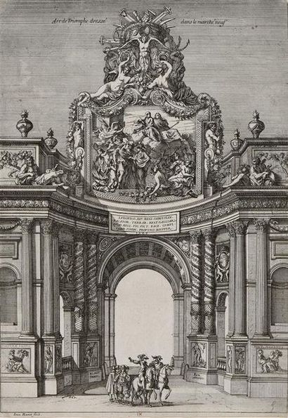 null Jean MAROT (1619 - 1679) " Arc de triomphe dressé dans le marché neuf " Gravure...