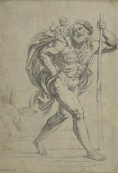 null Guido RENI (1575 - 1642) " Saint Christophe " Eau-forte. Bartsch 14 (page 157)....