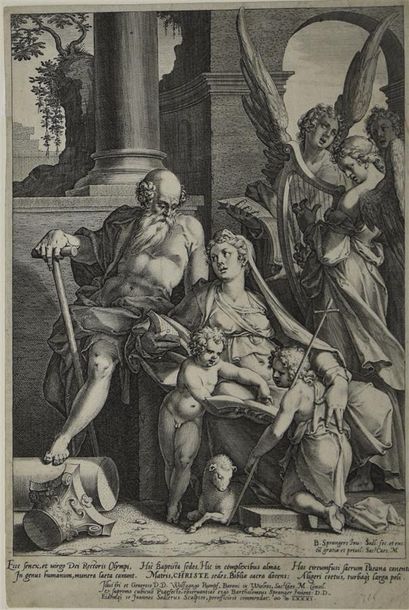 null Johann SADELER le vieux (1550 - 1610 ?) " La Sainte Famille aux trois anges...