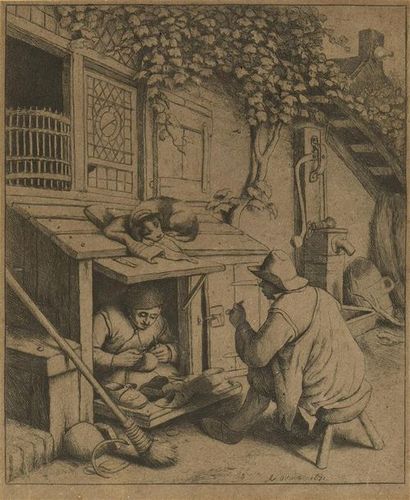 null De ou d'après Adriaen VAN OSTADE* (1610 - 1685) Le Savetier, 1671 Eau-forte...
