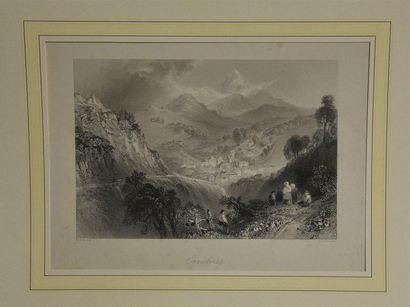 null Ecole ALLEMANDE du XVIIe siècle Vue de Rufach (Alsace). Gravure sur bois. In-quarto...