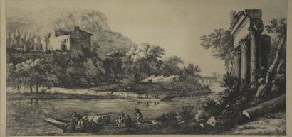 null Jean-Jacques de BOISSIEU (1736-1810) Paysage aux ruines romaines Eau-forte....