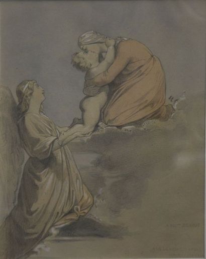null Auguste LEMOINE (1822-1869) d'après Henri LEHMANN Scène religieuse Dessin, crayon,...