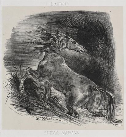 null Eugène DELACROIX (1798 - 1863) " Cheval sauvage " 1828. Lithographie originale...