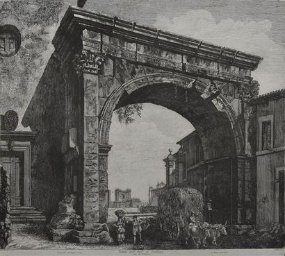 null Luigi ROSSINI (1790 - 1857) Deux planches de la suite les Vues de Rome. Eaux-fortes....