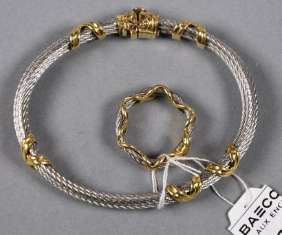 FRED Parure composée d'un bracelet et d'une bague (TDD 49) en câbles d'acier torsadés,...