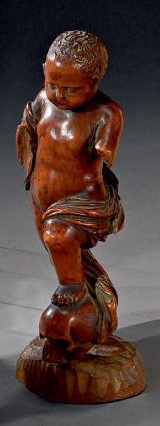 null Jeune enfant drapé debout, un pied posé sur un crâne
Buis
Flandres, XVIIe siècle?
H....
