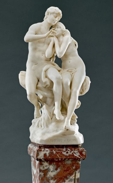 Eugène MARIOTON (1857-1933) Chanson d'amour
Sculpture en marbre, signée sur une gaine...