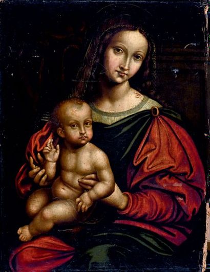 École FLAMANDE dans le goût du XVIe siècle 
Vierge à l'enfant
Huile sur panneau
H....