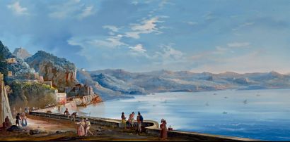 École Napolitaine du XIXe siècle 
Environs d'Amalfi, golfe de Salerne
Gouache
H....