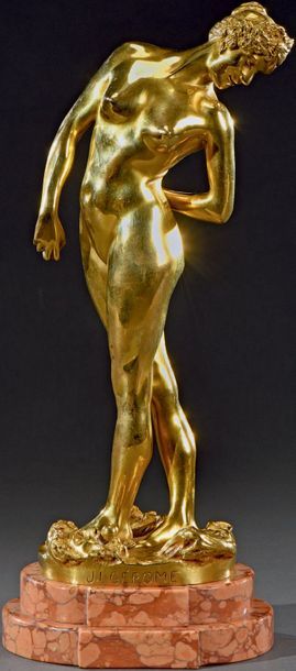 Jean-Léon GEROME (1824-1904) 
La joueuse de boules Bronze doré, signé
Cachet SIOT...
