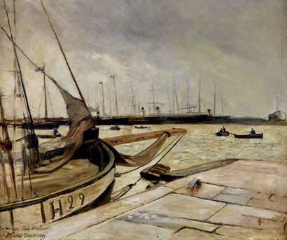 Maurice COURANT (1847-1926) 
Le port, 1879
Huile sur toile signée et datée en bas...