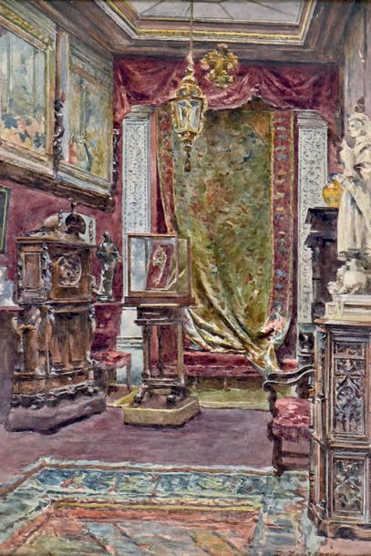 Marie-Désiré BOURGOIN (1839-1912) 
Intérieur de la galerie Louis XII du Baron A....