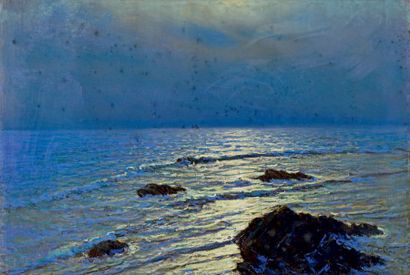 Arsène CHABANIAN (1864-1949) 
Bord de mer et rochers
Pastel et gouache, signé en...