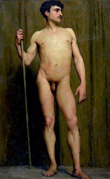 Tancrède BASTET (1858-1942) 
Académie d'homme nu
Huile sur toile, signée en bas à...