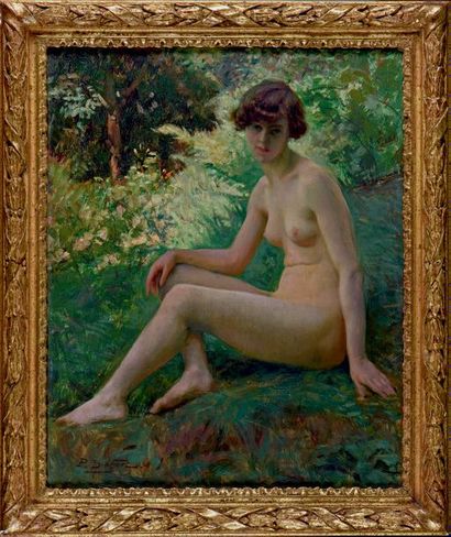 Paul SIEFFERT (1874-1957) 
Nu dans un jardin Huile sur toile, signée en bas à gauche
H....