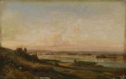 Antoine GUINDRAND (1801-1843) 
Val de Saône
Huile sur papier marouflé sur toile,...