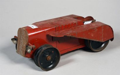 null Tracteur routier Charles Rollet des années 30 en tôle lithographiée rouge, une...