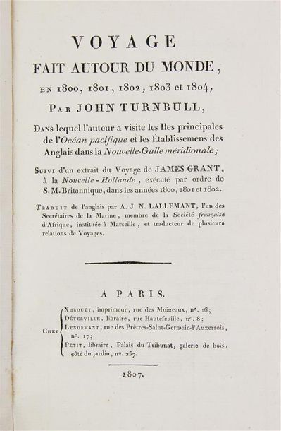 TURNBULL (John). VOYAGE FAIT AUTOUR DU MONDE, en 1800, 1801, 1802, 1803 et 1804,...