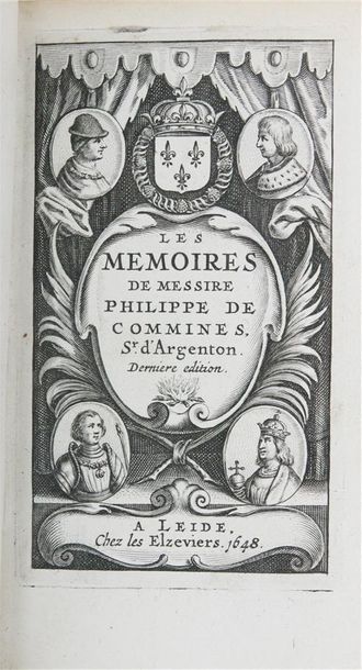 COMMINES (Philippe de). LES MÉMOIRES.
Leiden, chez les Elzeviers, 1648. In-12, vélin...