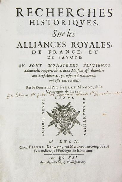 MONOD (Pierre). RECHERCHES HISTORIQUES SUR LES ALLIANCES ROYALES DE FRANCE ET DE...