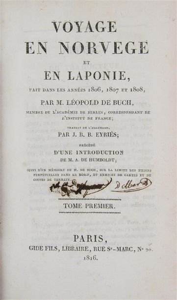 BUCH (Léopold de). VOYAGE EN NORVÈGE ET EN LAPONIE, fait dans les années 1806, 1807...
