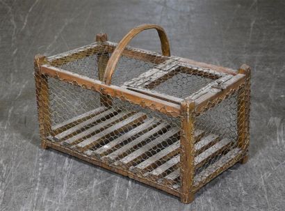 null Cage à poussins de transport en bois et grillage H. 40 cm L. 54 cm P. 31 cm