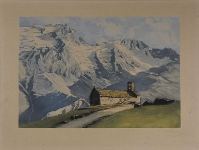 null Charles CONTENCIN (1898-1955) Chapelle devant la Meije Aquatinte signée en bas...