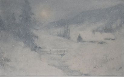 null André ARTIGUE (1879-1956) Paysage de montagne sous la neige Technique mixte,...
