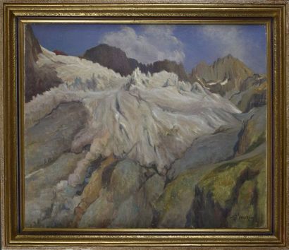 null Auguste VALÈRE (1901-1995) Le glacier Blanc, massif des Écrins Huile sur toile,...