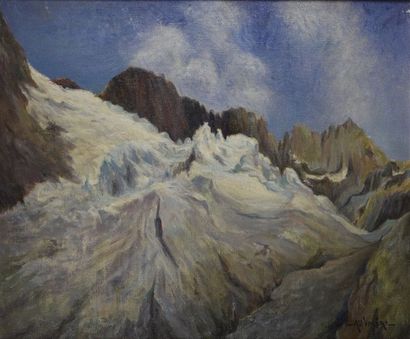 null Auguste VALÈRE (1901-1995) Le glacier Blanc, massif des Écrins Huile sur toile,...