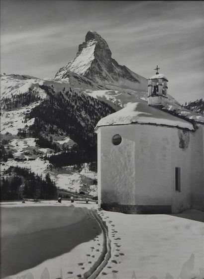 null Alfred PERREN-BARBERINI (1896-1967) Deux vues du Cervin en hiver, circa 1955/1960...