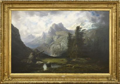 null Leberecht LORTET (1826-1901) En montagne, avant l'orage Huile sur toile, signée...