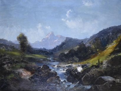 null Emile GODCHAUX (1860-1938) Torrent de montagne Huile sur toile signée en bas...