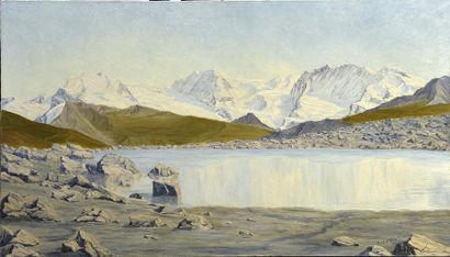 null Paul d'HAUTEVILLE (XIXe-XXe siècle) Lac de Trift Huile sur toile signée en bas...