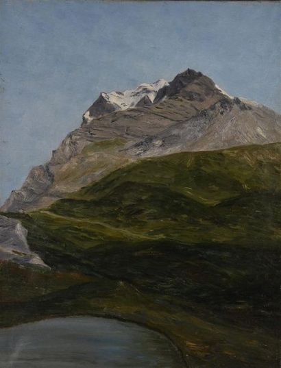 null Paul d'HAUTEVILLE (XIXe-XXe siècle) Monch, lac de montagne Huile sur toile signée...