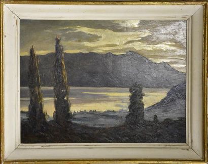 null Francis CARIFFA (1890-1975) "Lac du Bourget au crépuscule" Huile sur panneau...