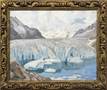 null Henri Edouard HUGUENIN-VIRCHAUX (1878-1958) Glacier d'Aletsch et lac de Marjelen...